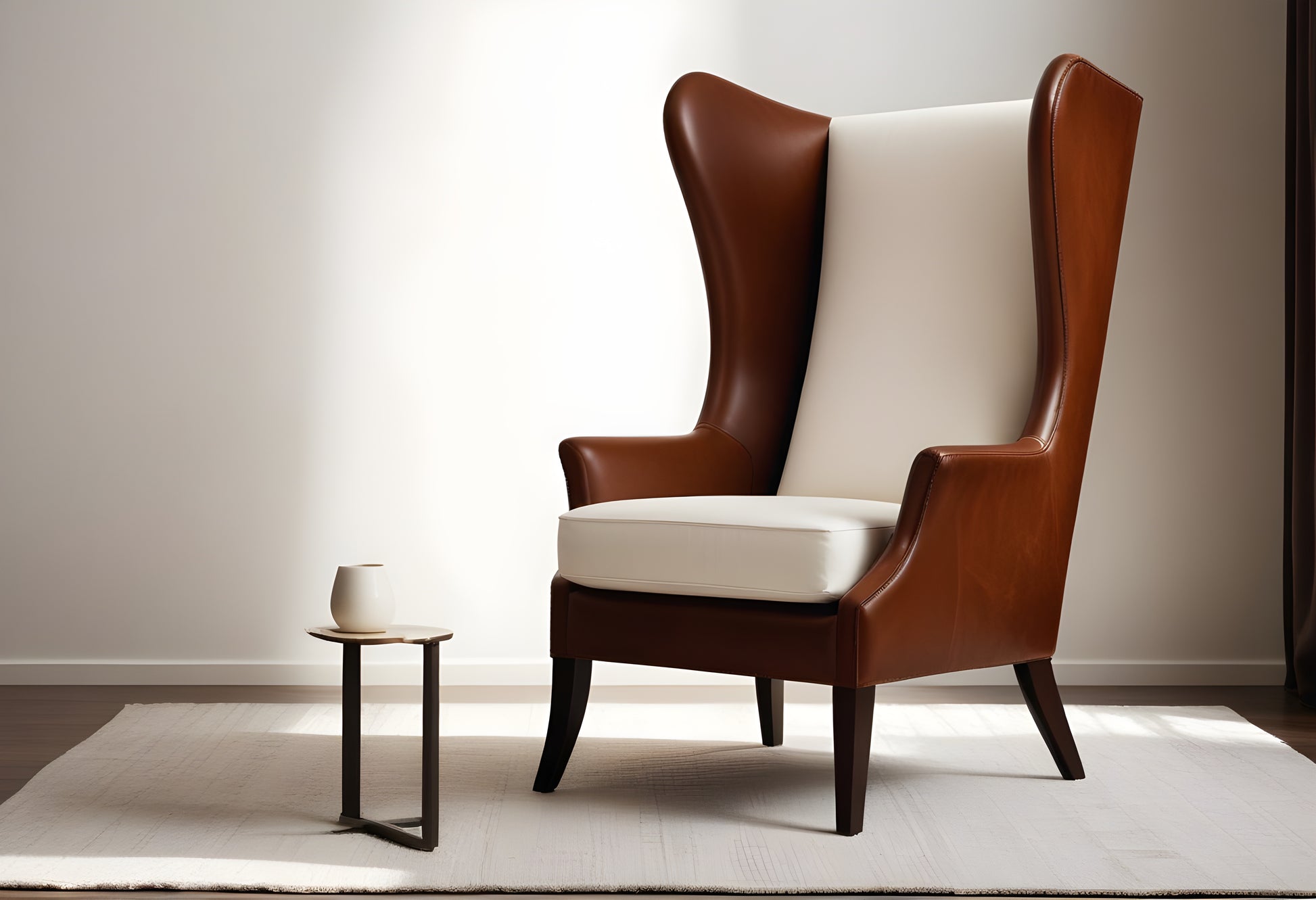 Brown Leather With Offwhite Fabric